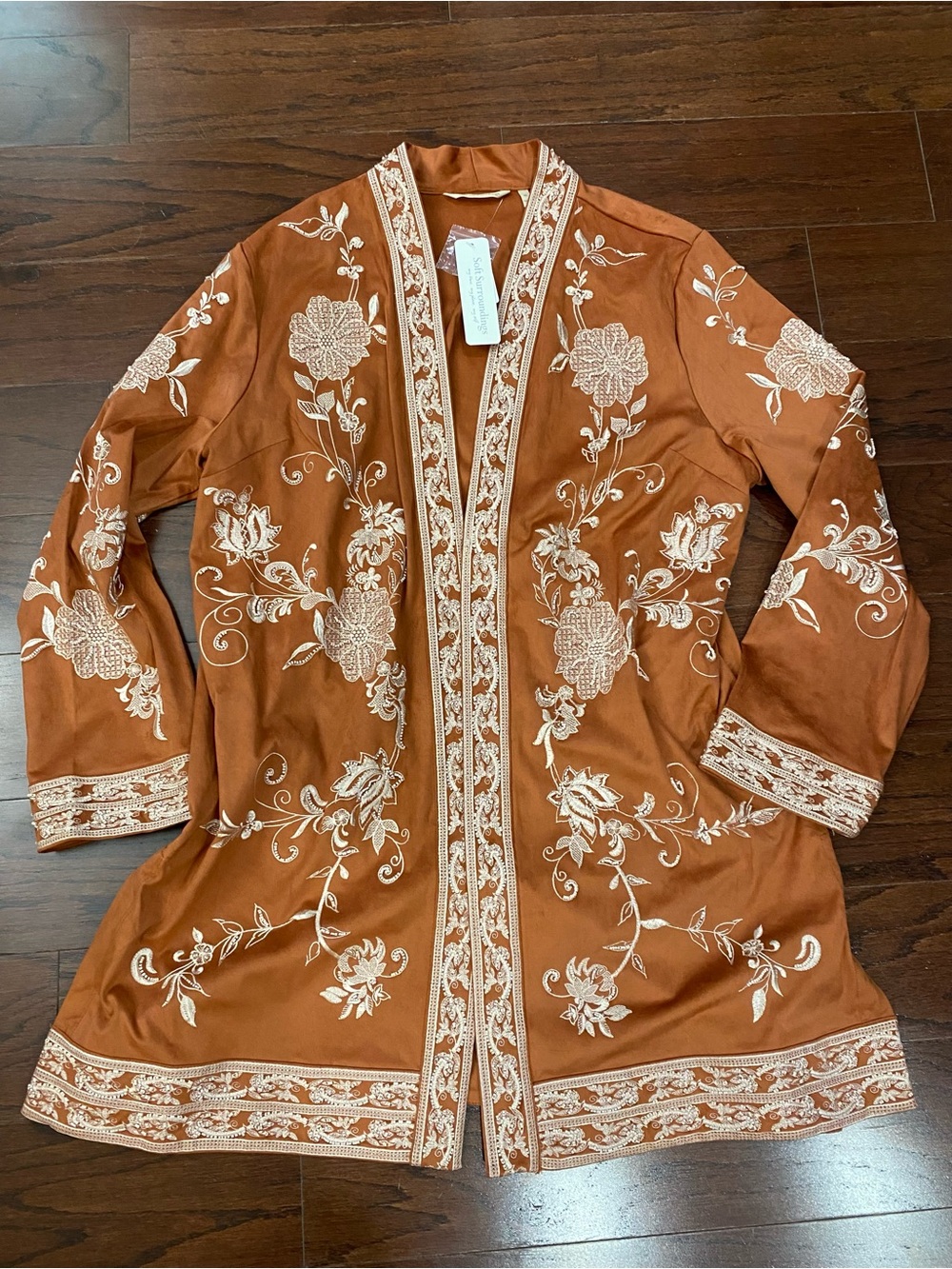 Soft Surroundings Suede Duster Kimono Jacket XL Beaded Embroidered Boho Whimsy